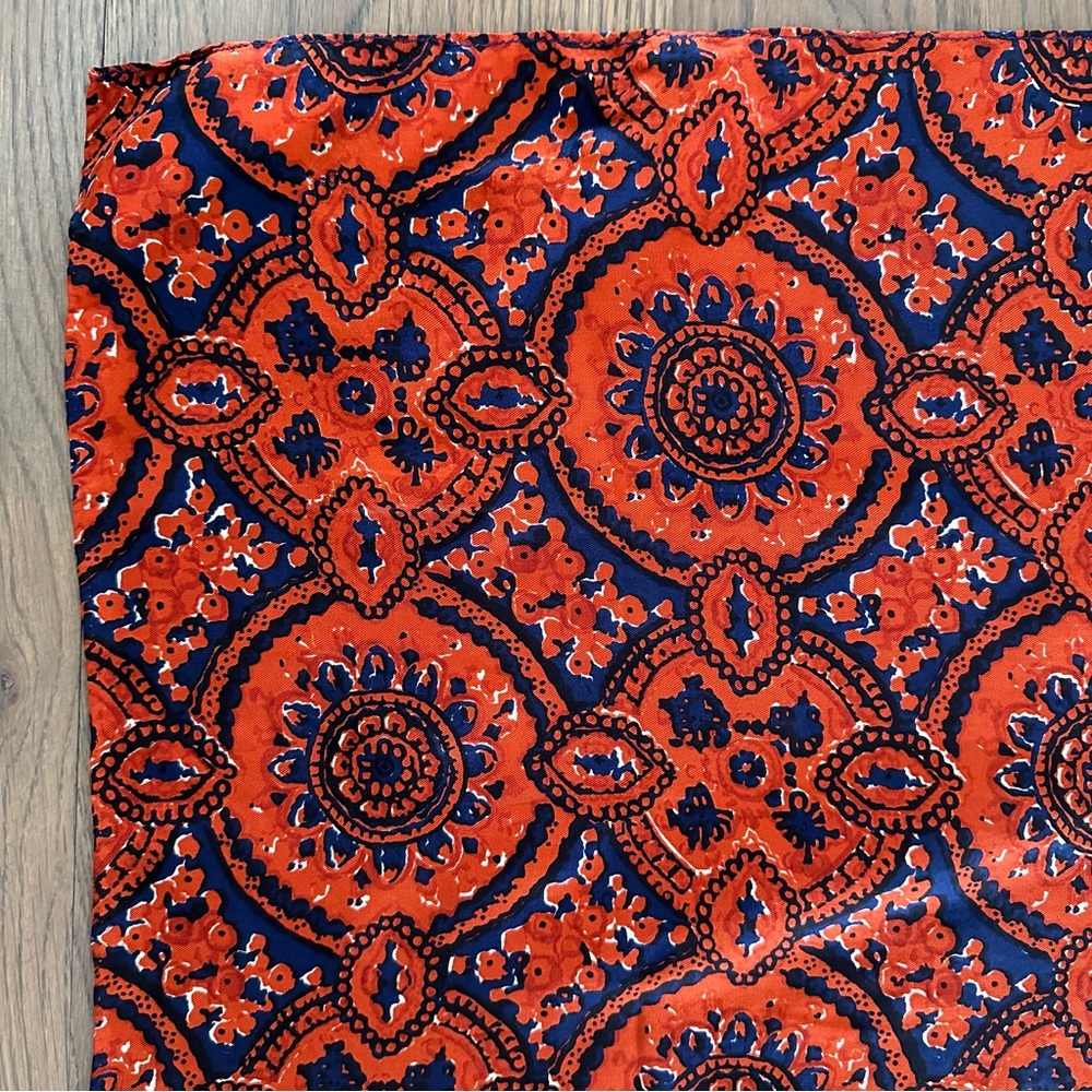 SOLD Anthropologie Vintage 100% Silk Paisley Printed Scarf Rust, Navy, and Cream - Picture 2 of 6
